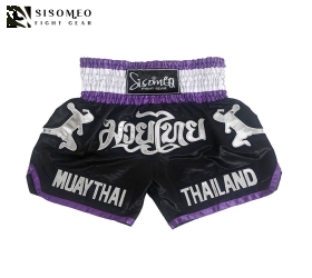 QUẦN MUAY THAI SISOMEO BS002 - ĐEN TRẮNG TÍM